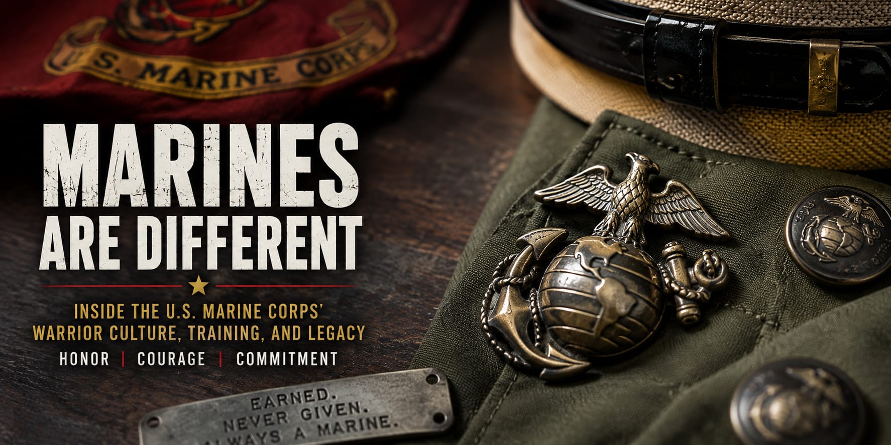 Marine Corps Eagle, Globe, and Anchor emblem with uniform details representing U.S. Marine Corps warrior culture and tradition