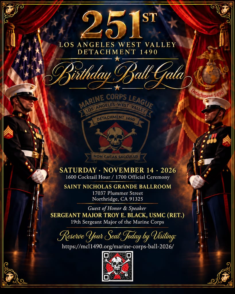 Poster for the 251st Marine Corps Birthday Ball Gala on November 14, 2026, featuring guest speaker Sergeant Major Troy E. Black, USMC (Ret.).
