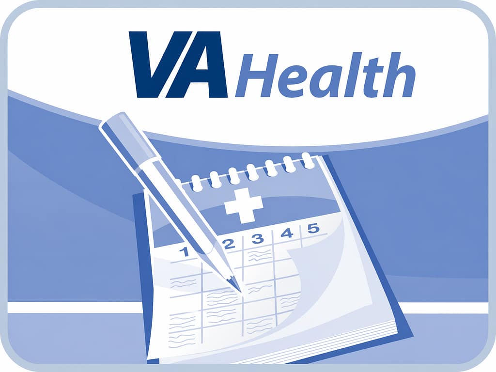 VA Health enrollment calendar graphic showing appointment planning for veteran healthcare access