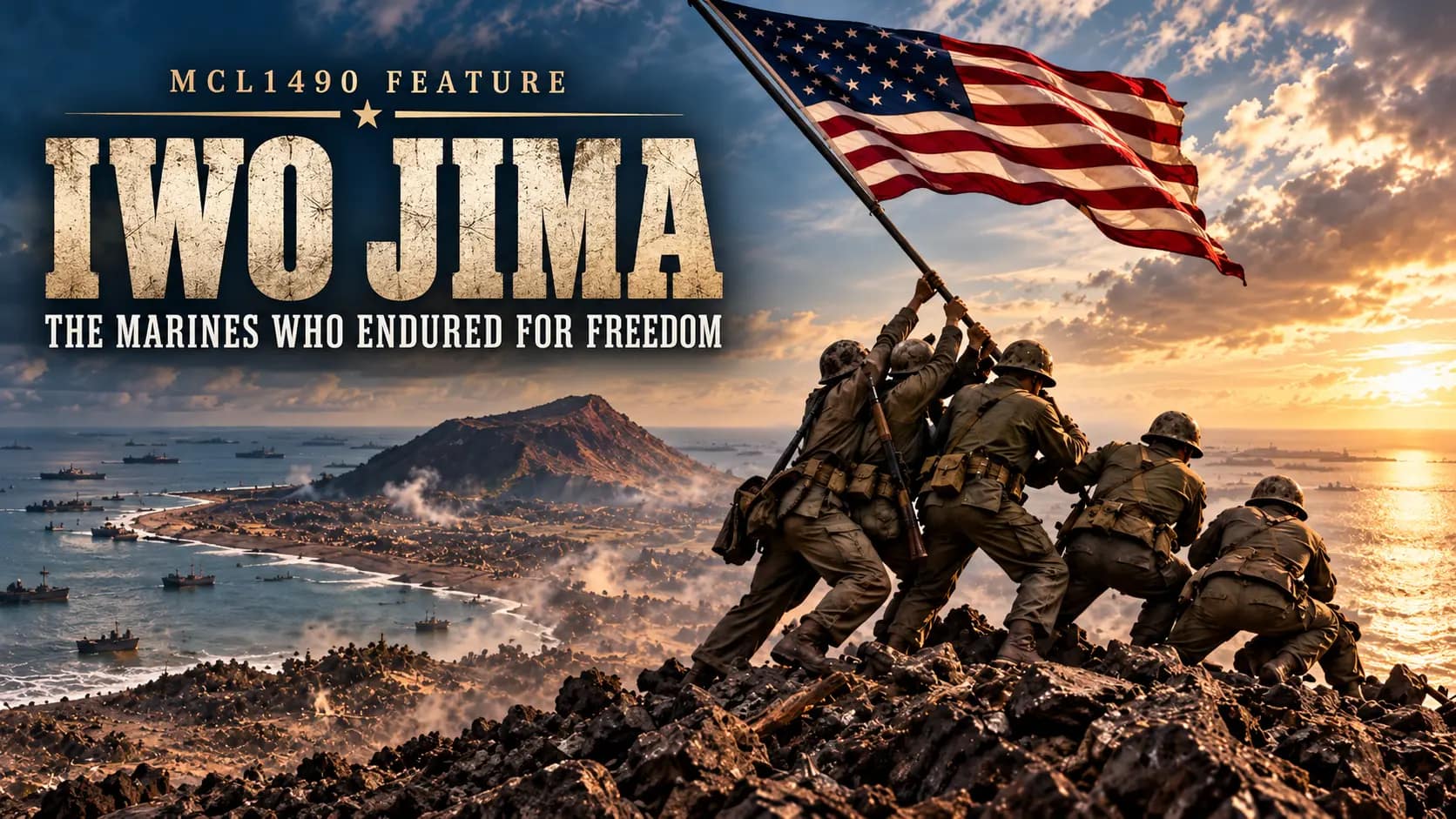 U.S. Marines raising the American flag on Iwo Jima during World War II