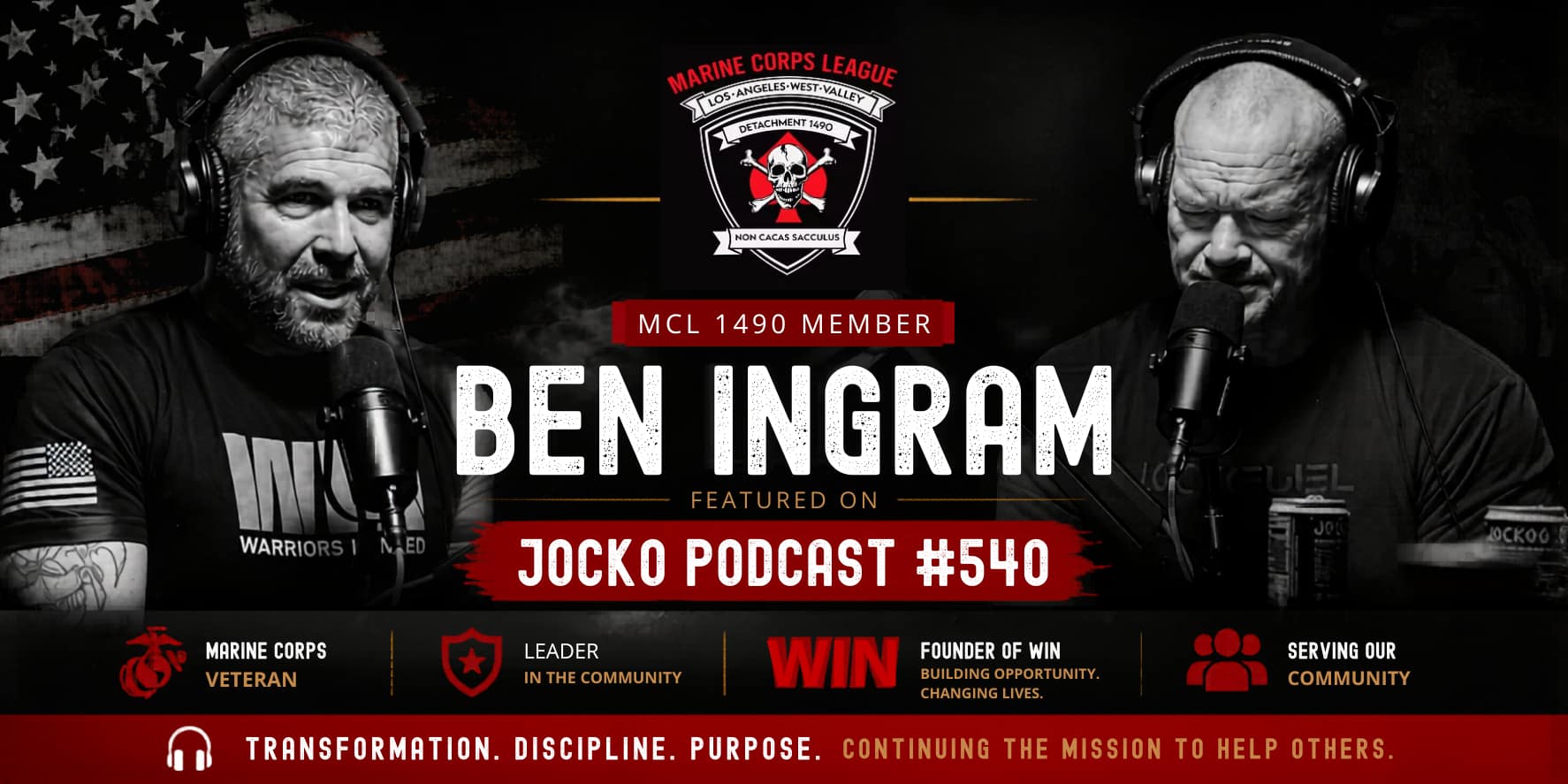 MCL 1490 member Ben Ingram featured on Jocko Podcast #540 discussing leadership, service, and transformation through the Marine Corps