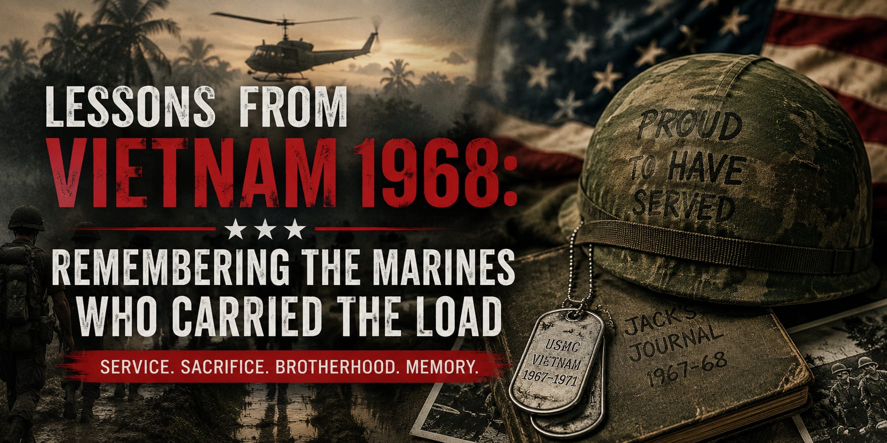 Vietnam War tribute hero image honoring Marines who served in Vietnam 1968 inspired by Jocko Podcast 533 and Jack’s Journal