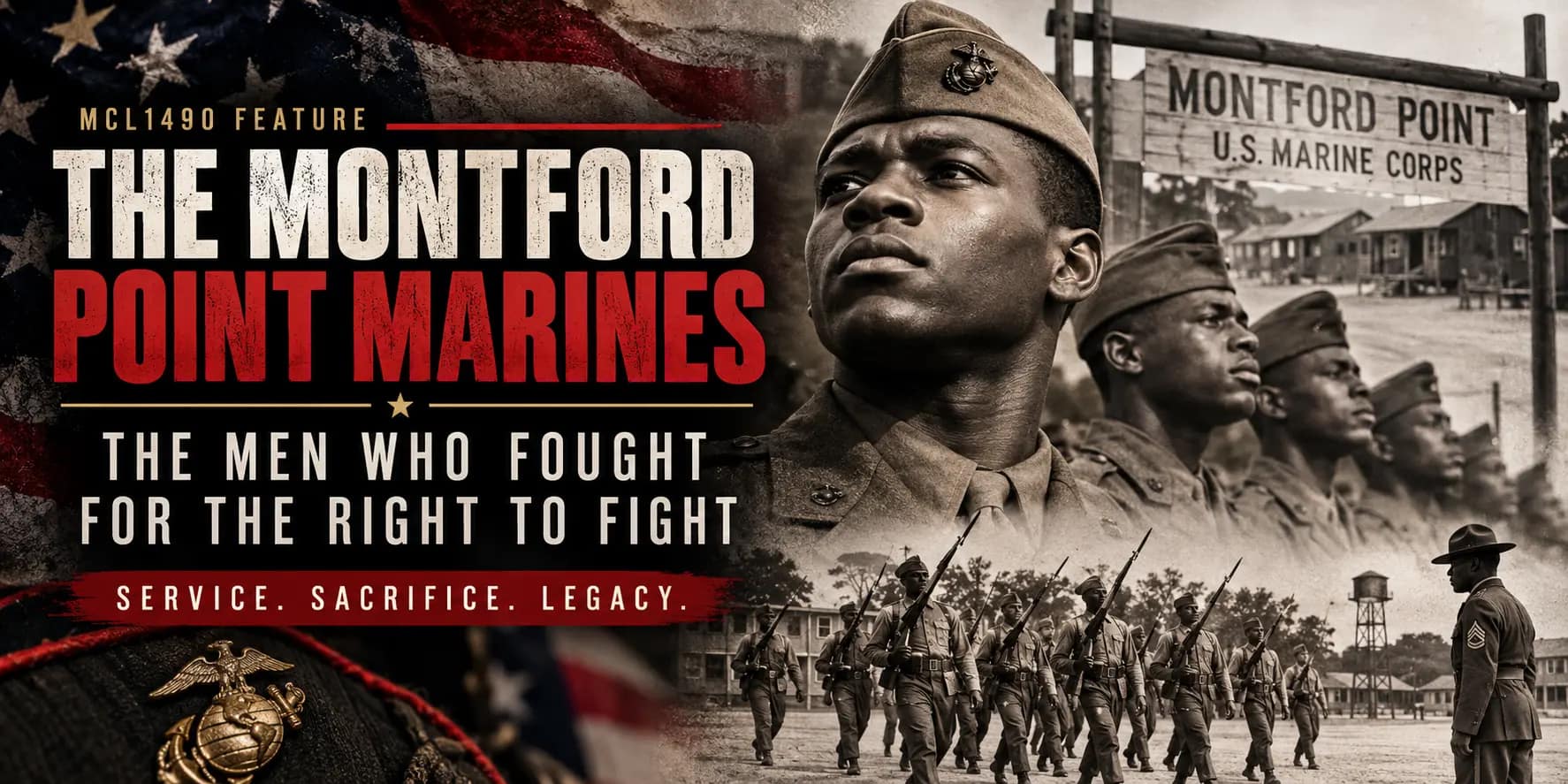 Montford Point Marines training at Montford Point, honoring the first Black Marines who fought for the right to serve in the U.S. Marine Corps