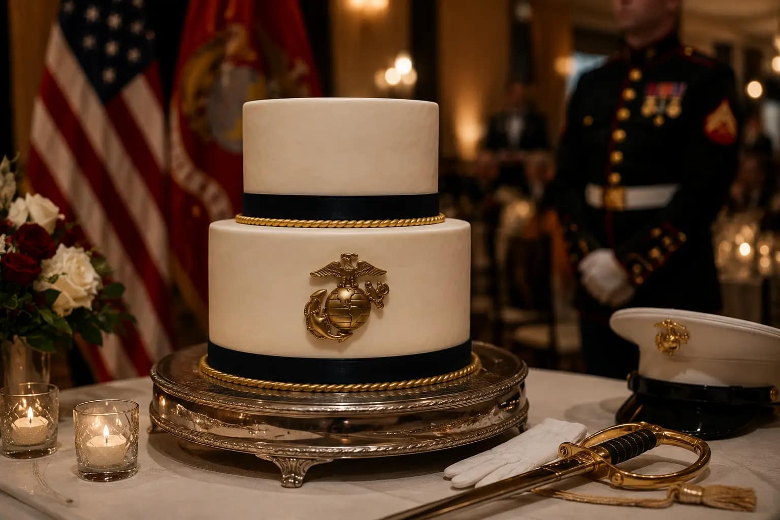 Marine Corps Birthday Ball ceremony with Marines and guests