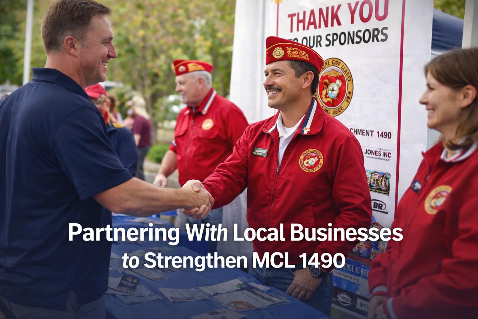Members greeting local business supporters at an event